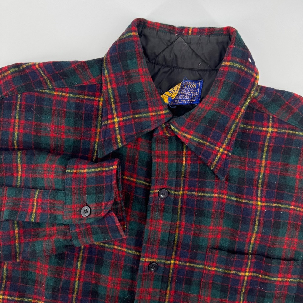 Pendleton Wool Shirt Men Medium Red Green Plaid Vintage Button Up Made‎ in USA